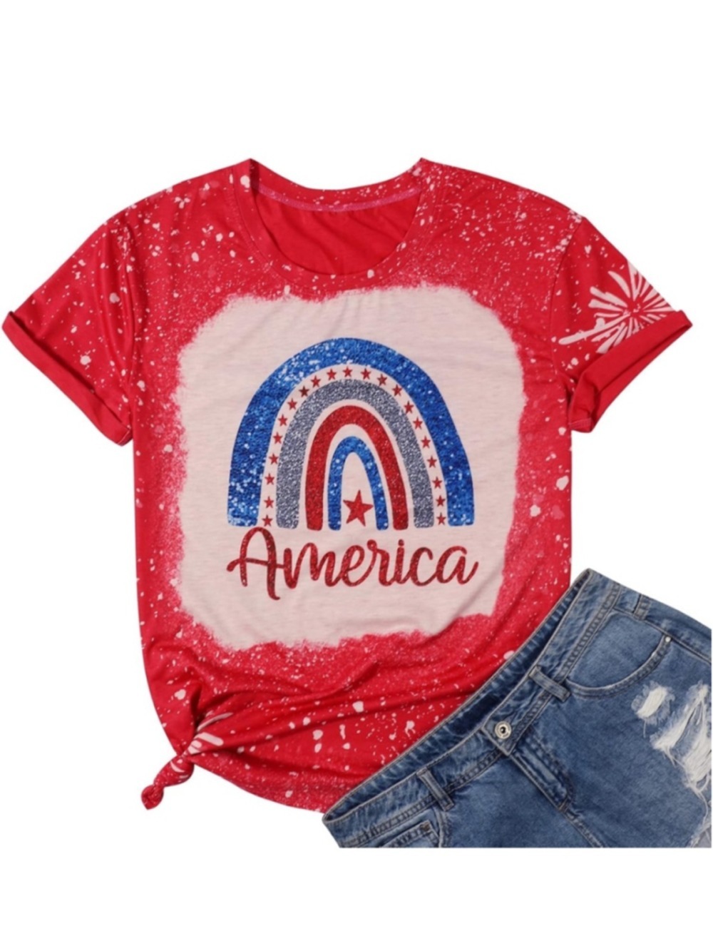 Rainbow American Flag Shirt Patriotic Shirt 4th of July Memorial Day Tshirt - Picture 3 of 10